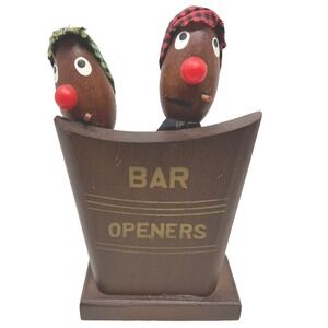 Vintage Bar‎ Tools Wood Two Quirky Men Plaid Hats Made in Japan